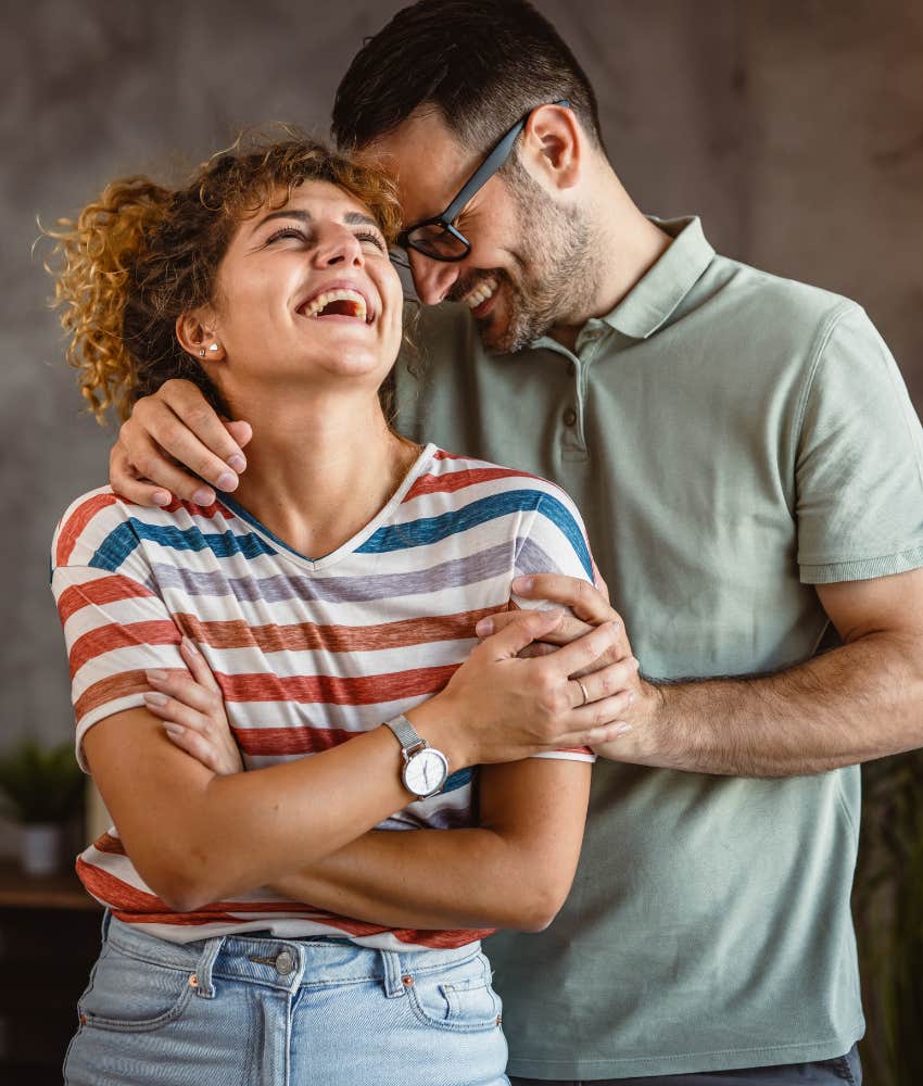 Happy couple in love go slow