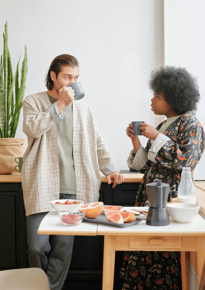 couple talking over breakfast