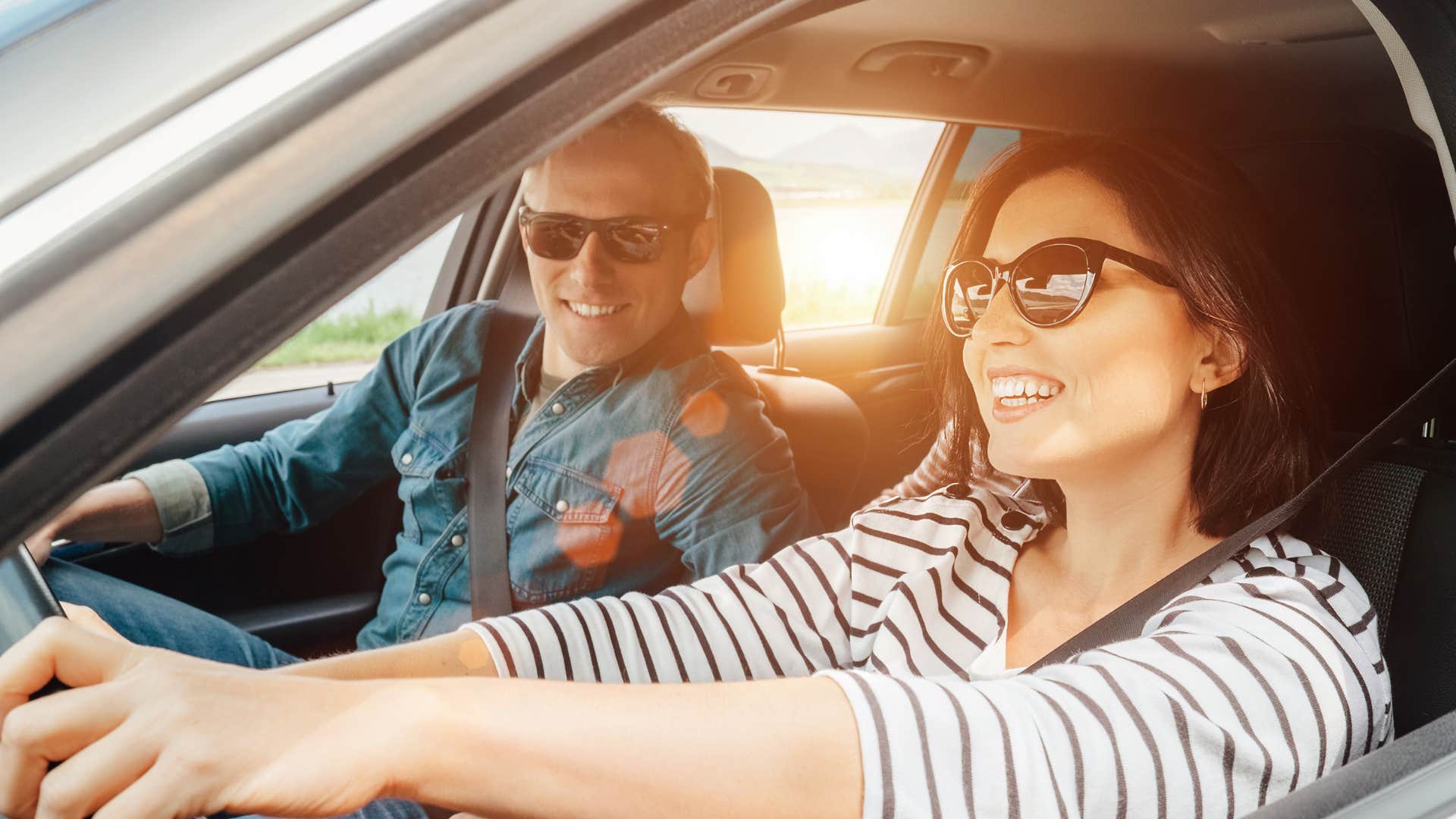 Couple in love driving