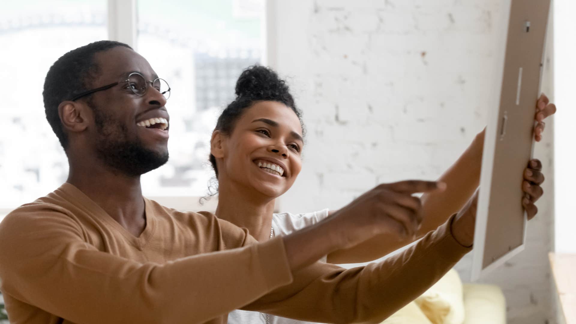 Couple in love help each other