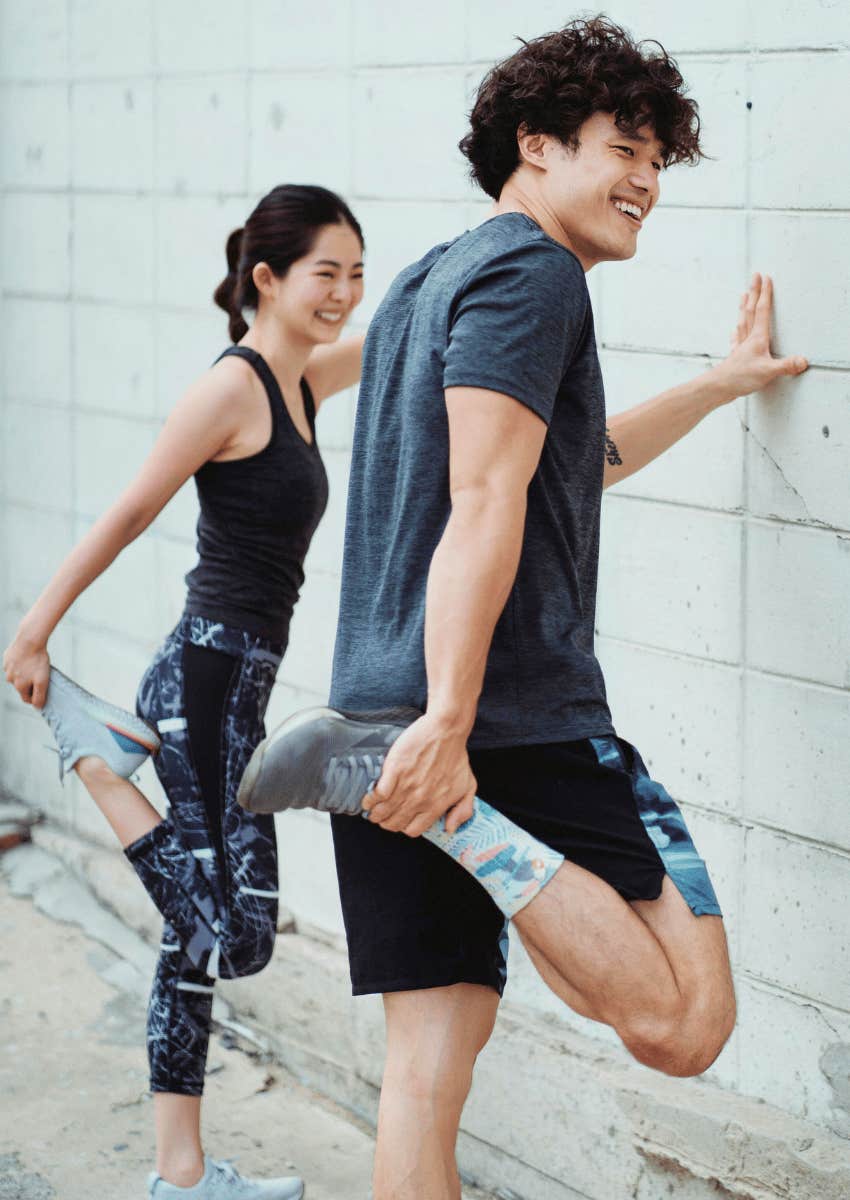 happy couple exercising together