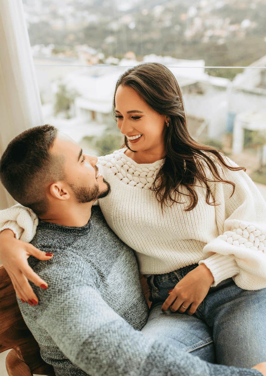 loving couple hugging close