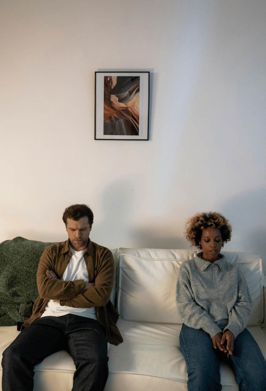 unhappy couple man giving backhanded compliments