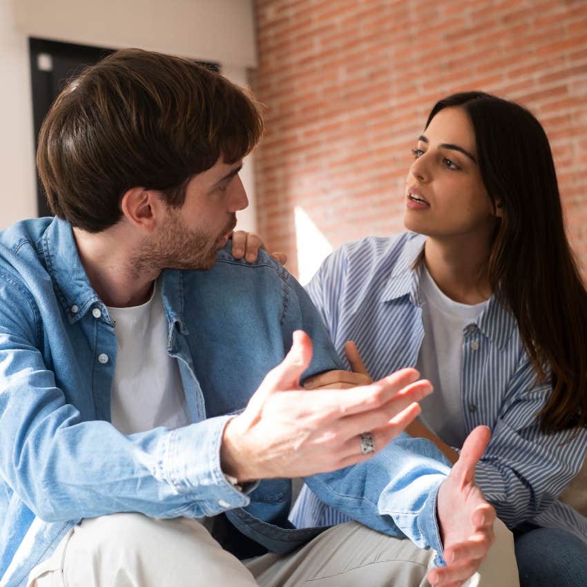 man who is a dark influence giving woman an ultimatum