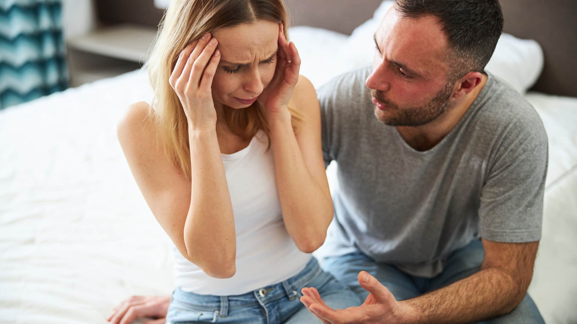 crying woman equating love to struggle fighting with partner