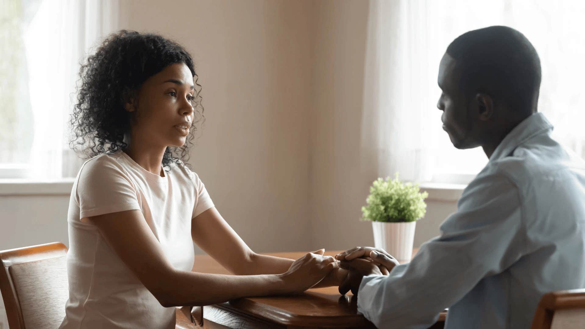 authentic woman talking to man