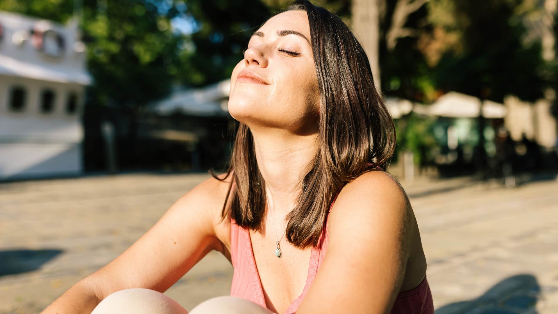 woman who is embracing the art of falling in love as she breathes and reflects